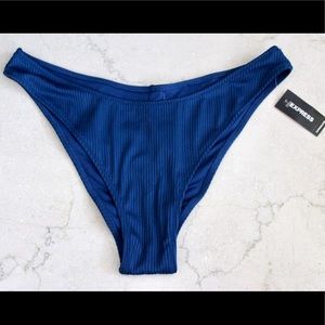 Express | Dark Blue High Cut Ribbed Bikini Bottoms